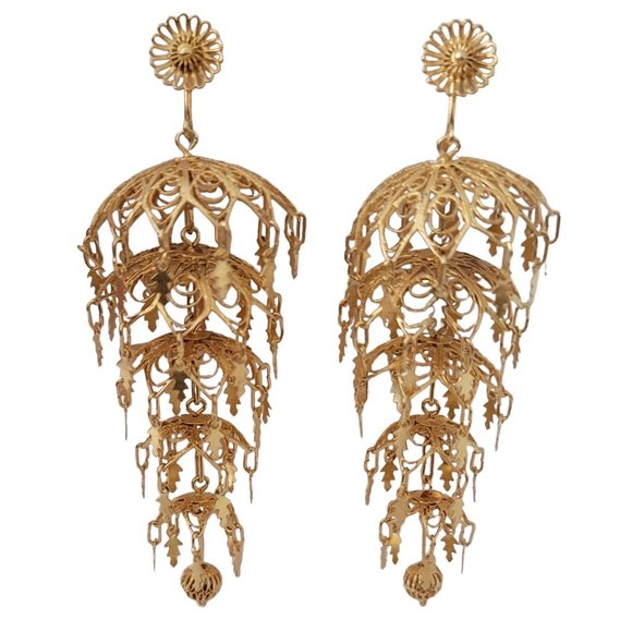 800 Silver Gold Vermeil, Tiered Chandelier Wedding Screw Back Earrings E71